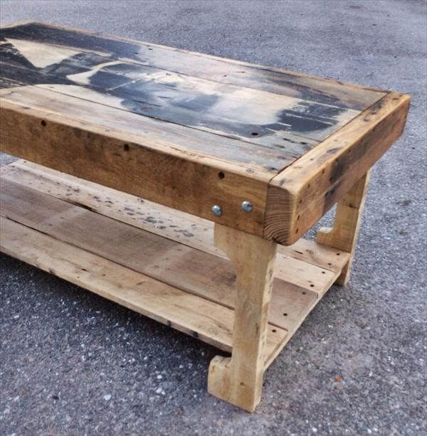 Pallet Coffee Table With Recycled Wood Shelf 99 Pallets