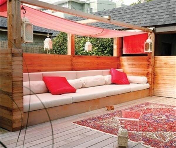 This is much graceful covered pallet sofa design having red and while ...