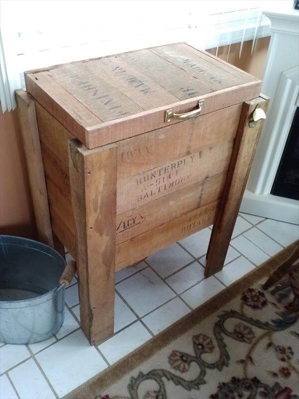 Diy Reclaimed Pallet Cooler 99 Pallets Upcycled Pallet Cooler Stand