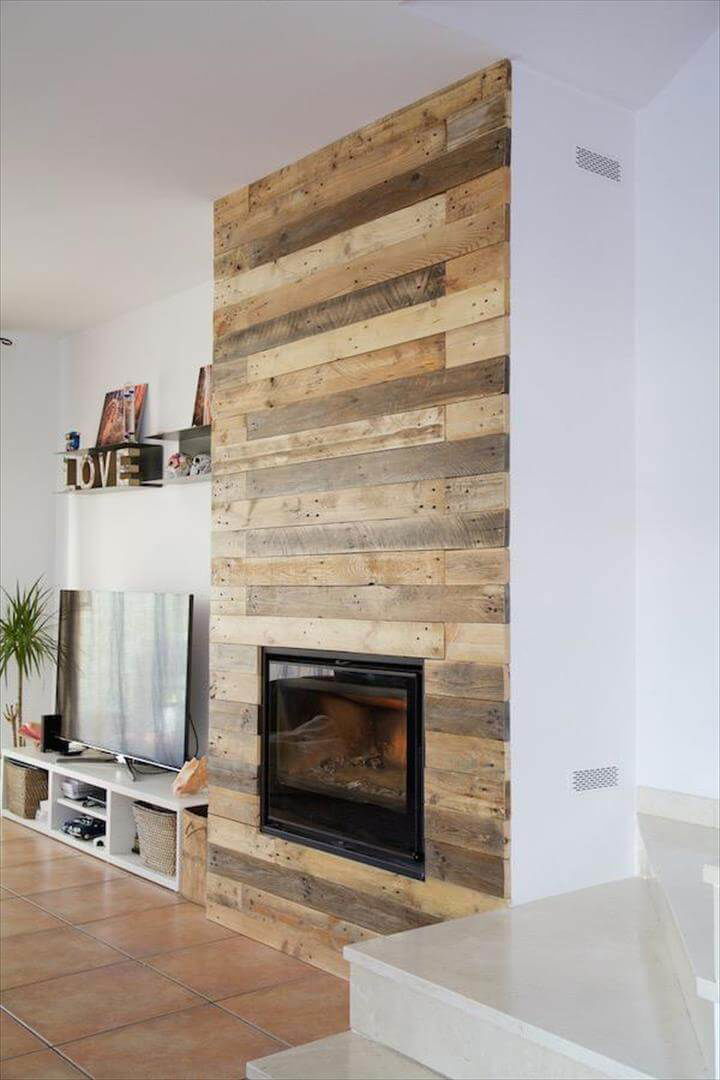 pallet wall surrounding faux fireplace 99 pallets pallet wall surrounding faux fireplace 99 pallets
