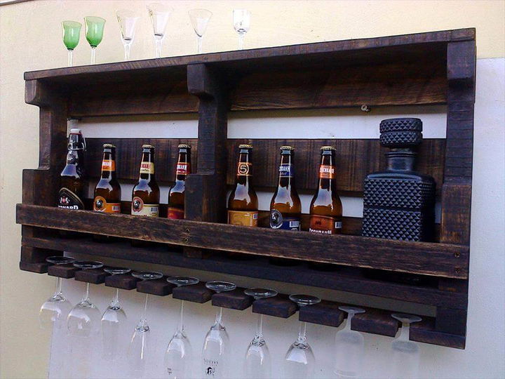 DIY Pallet Beverage Bottle Rack + Glasses 99 Pallets