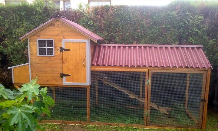  wood , chicken wire, old hinges and also curved chevron metal roofs
