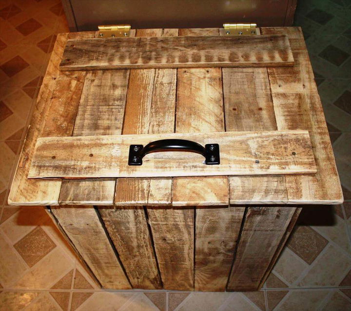 rustic wooden pallet trash bin