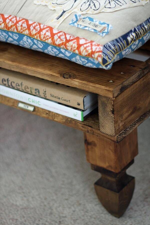 repurposed pallet bench with storage