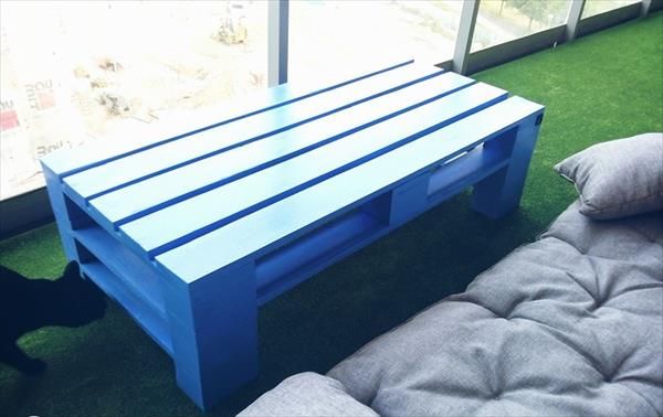 recycled pallet blue painted coffee table