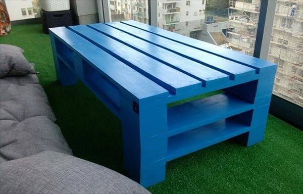 upcycled pallet blue painted coffee table