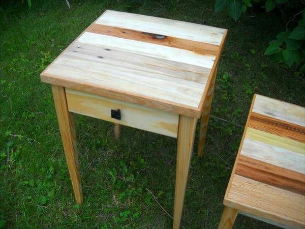 reclaimed pallet table and nightstand