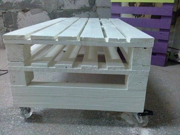 diy white pallet coffee table with wheels