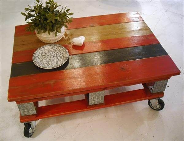 recycled pallet red coffee table