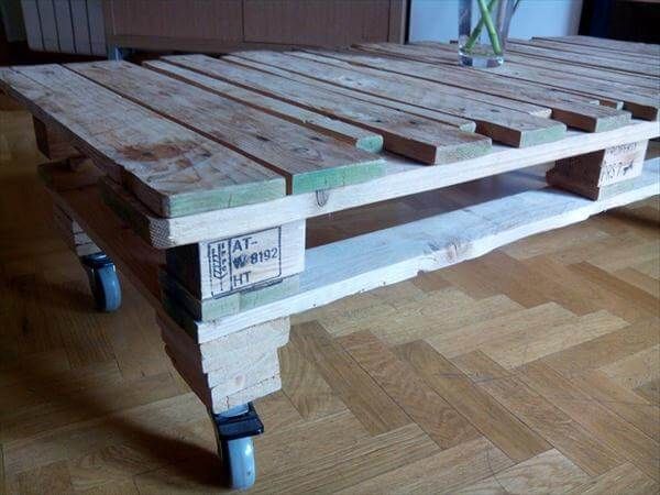 recycled pallet coffee table with storage and wheels