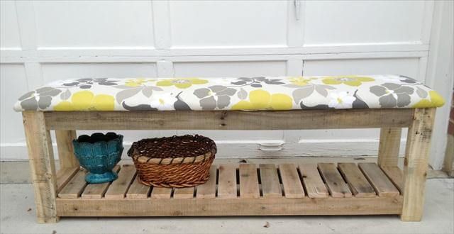 recycled pallet cushioned mudroom bench