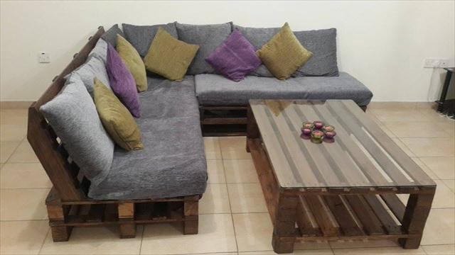 DIY Pallet L-Shaped Sofa - Coffee Table for Living Room