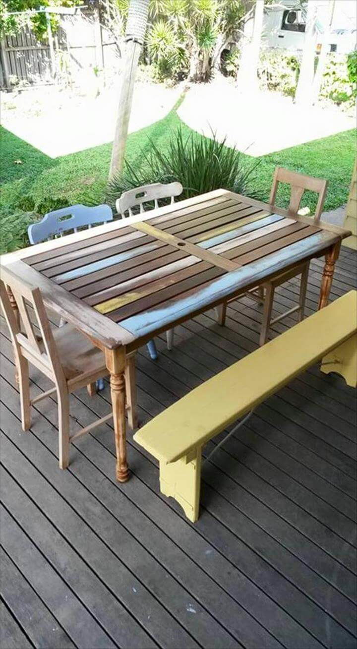 recycled pallet dining table with reclaimed base