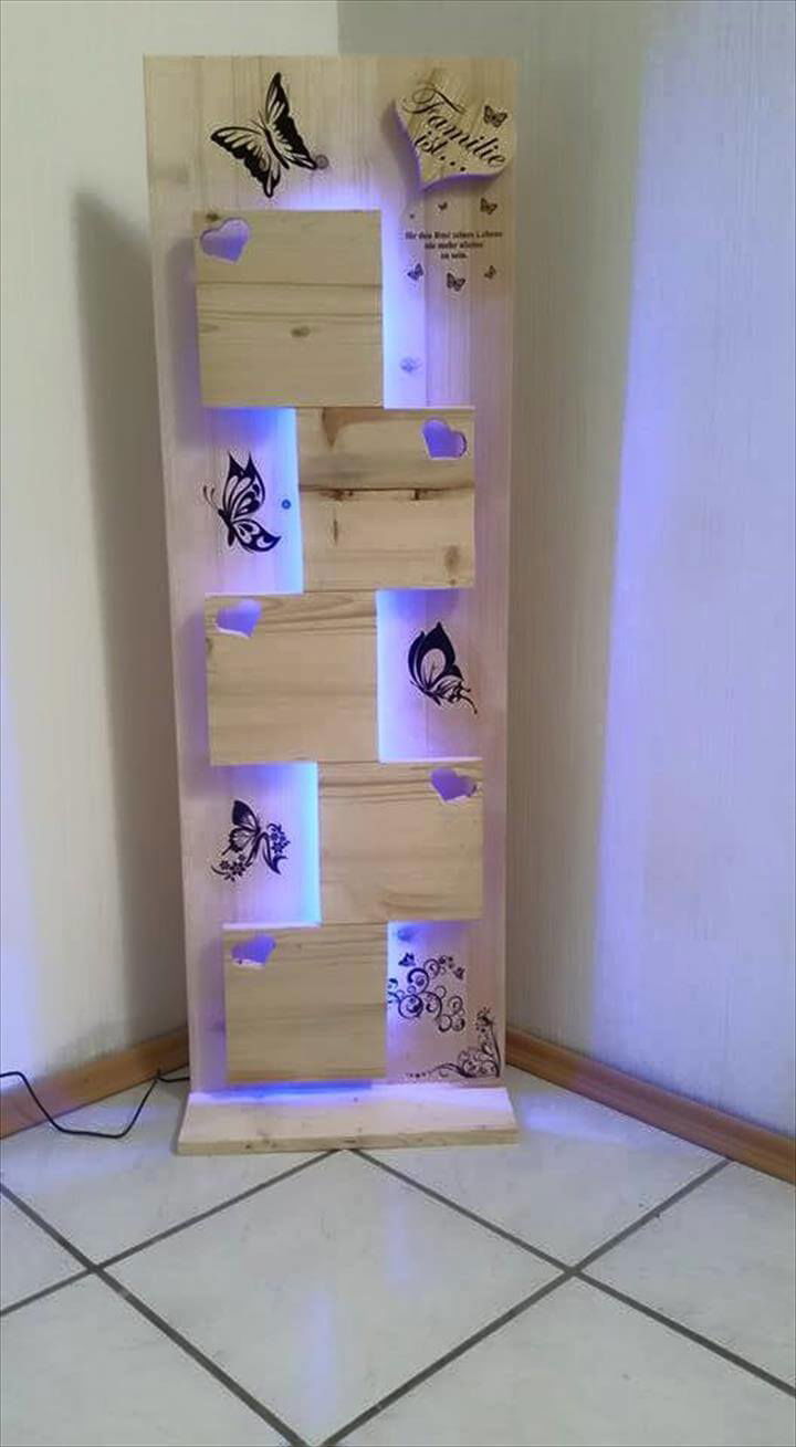 reclaimed pallet photo panel with lights