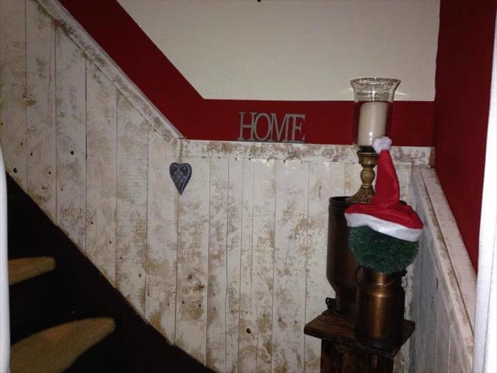 recycled pallet stair wall paneling