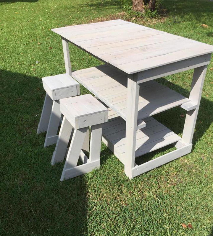 diy pallet island table with stools