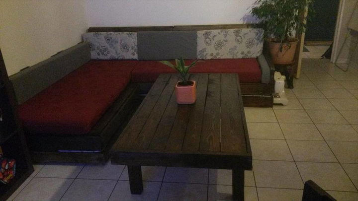 handmade wooden pallet sectional sofa with coffee table