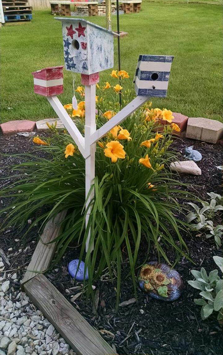 recycled pallet tree style garden birdhouses