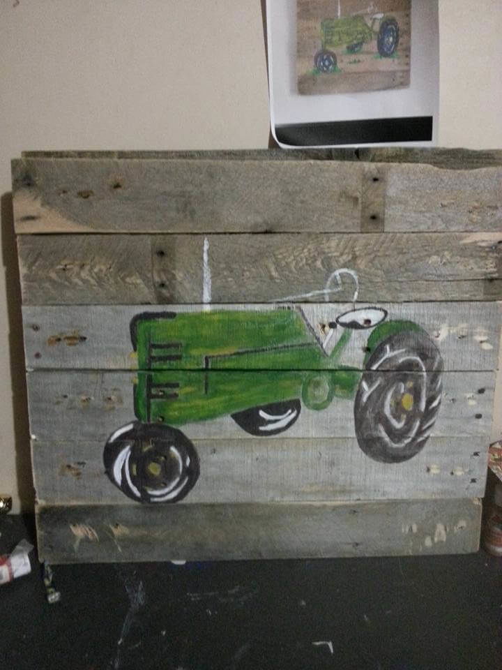 pallet sign art with tractor symbol