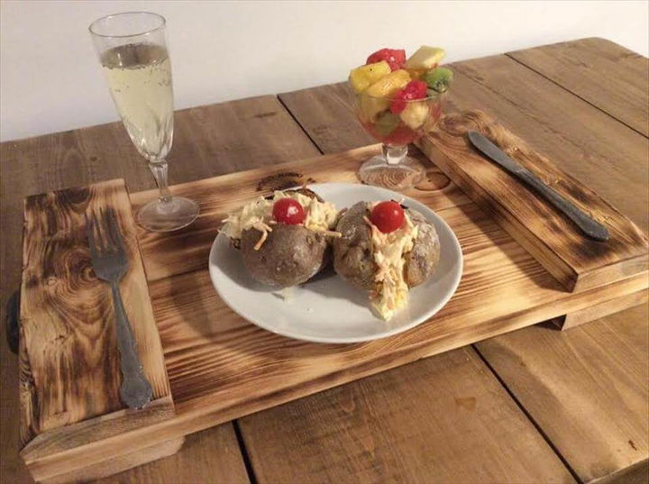 handmade wooden pallet breakfast tray