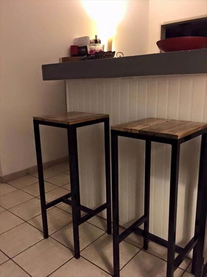 Recycled pallet and metal stool