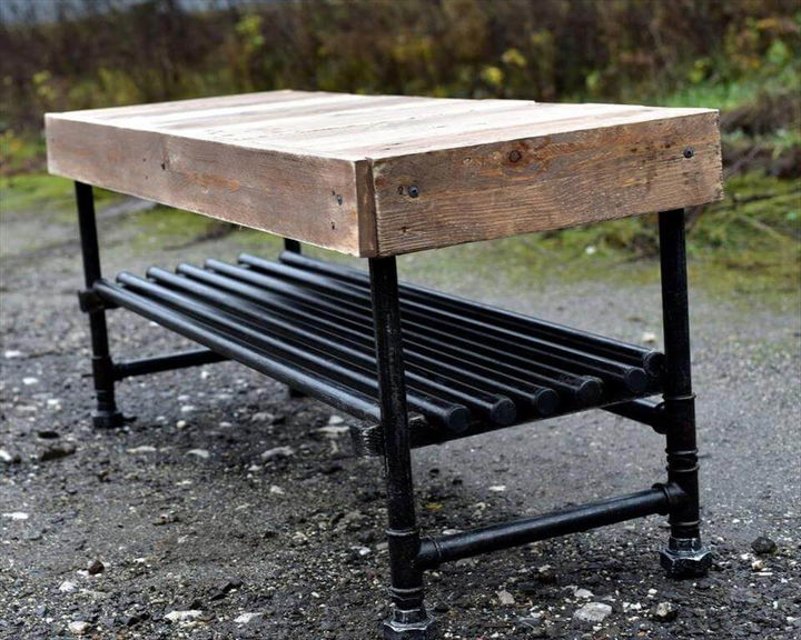 wooden pallet and heavy metal table