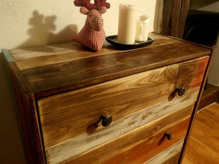 repurposed wooden pallet side table or dresser