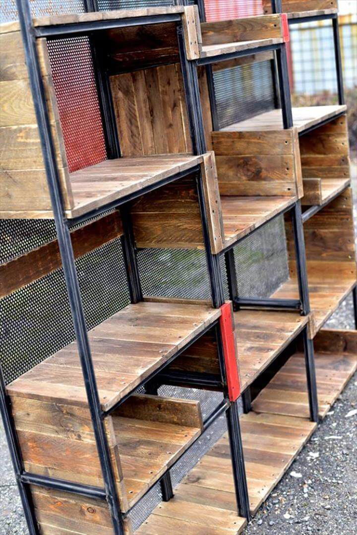 diy pallet and steel shelves