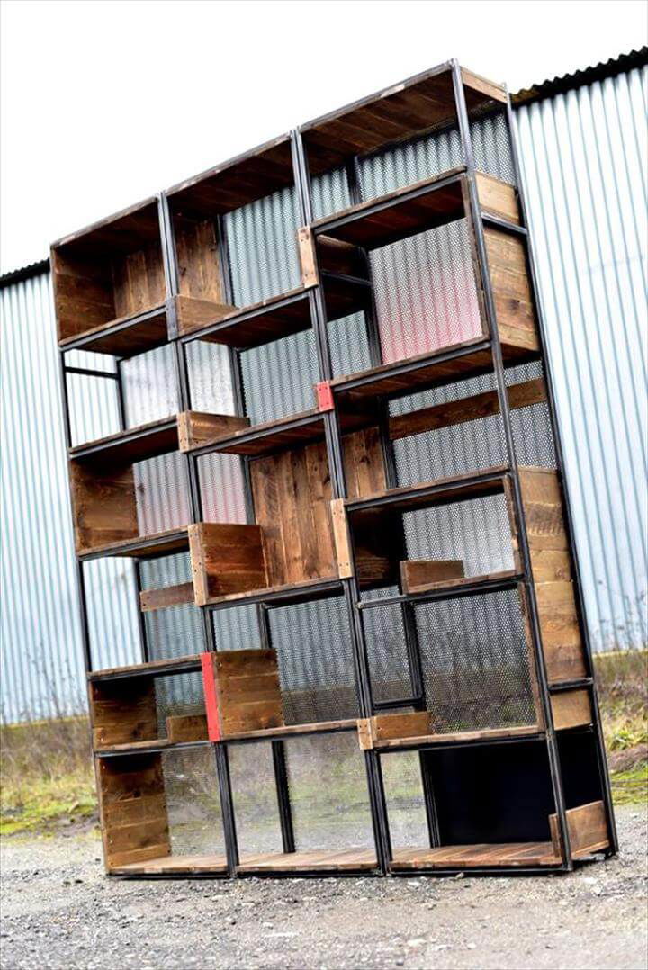 Wooden pallet and steel shelves