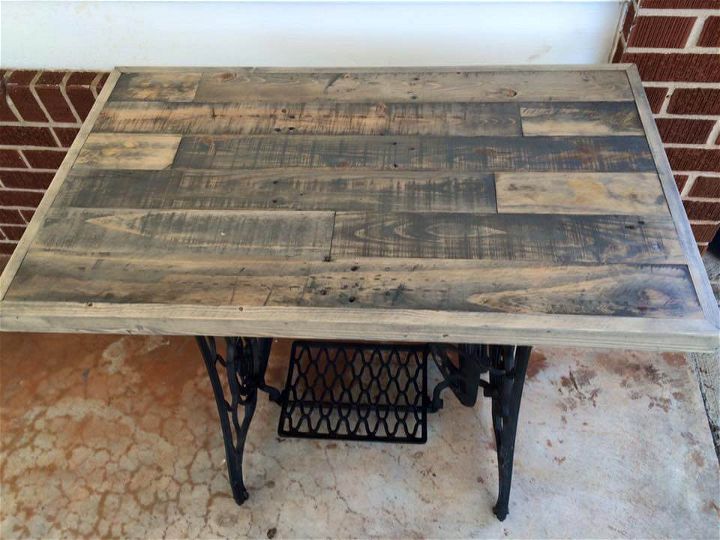 handcrafted pallet old sewing machine table