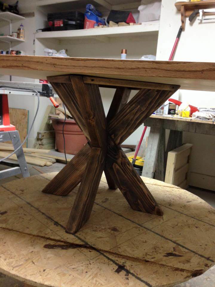 Recycled pallet dining table with X base