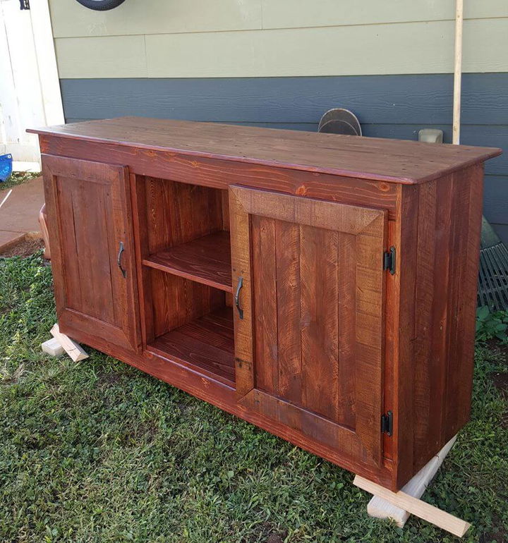 wooden pallet media cabinet