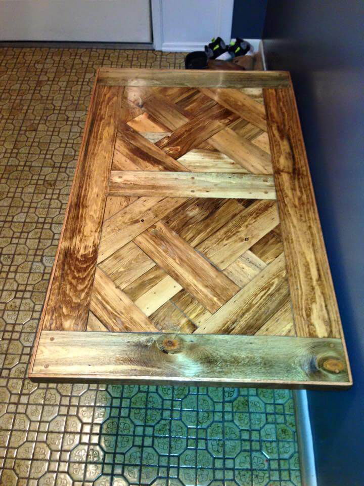 Reclaimed pallet dining table with X base