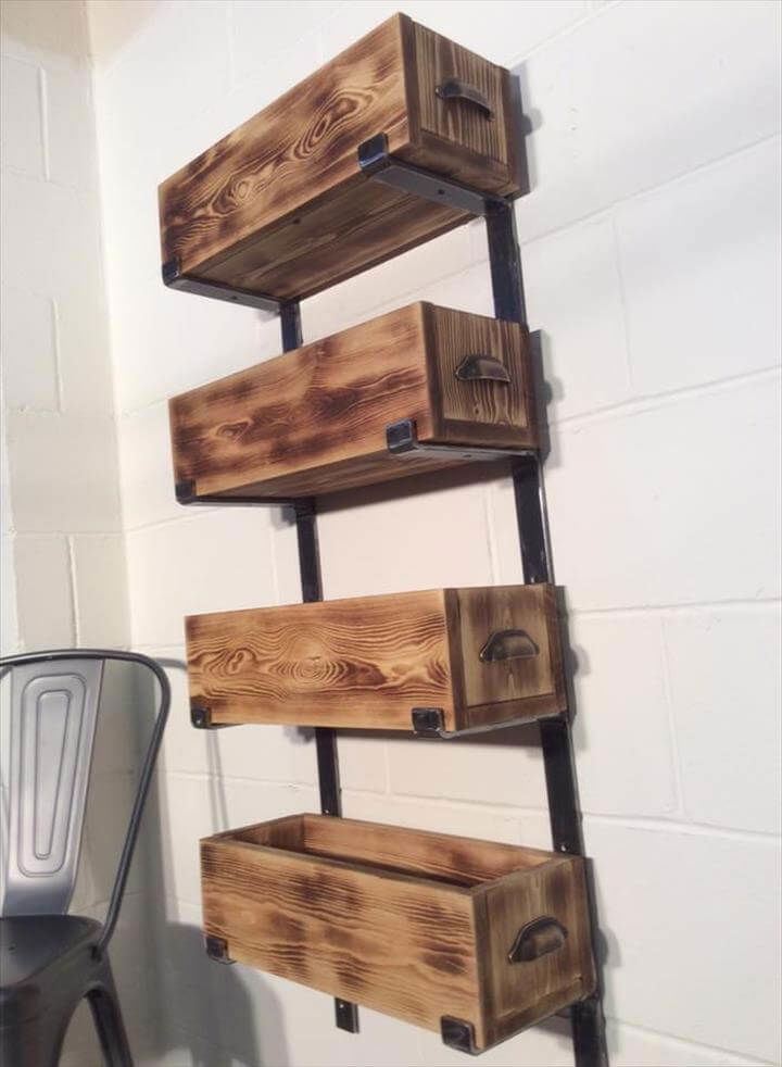 Reclaimed pallet and steel storage rack unit