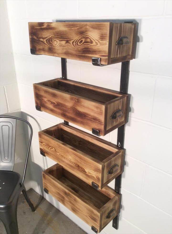 handmade pallet and steel storage rack unit