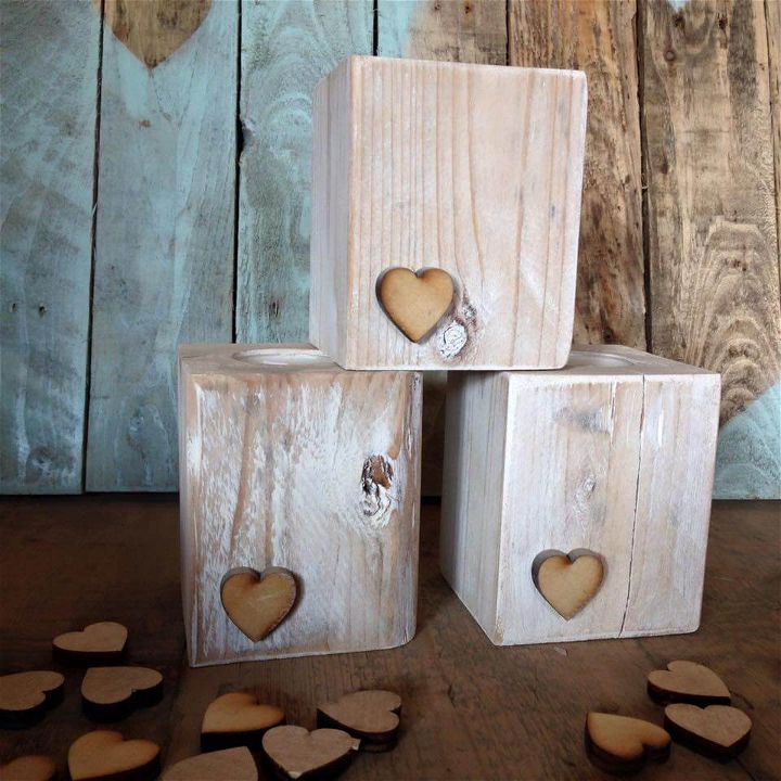 white washed pallet heart tealight holders