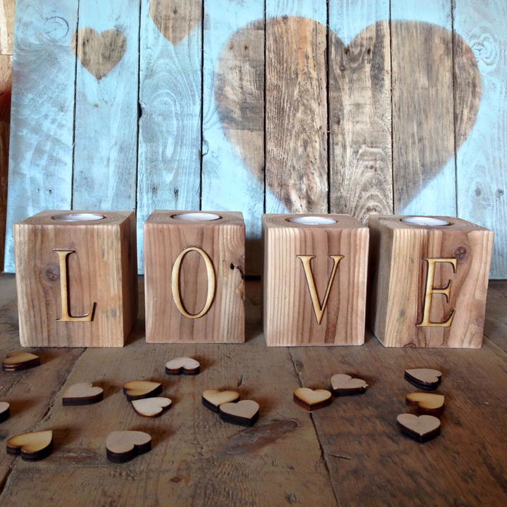 handmade pallet LOVE tealight holders