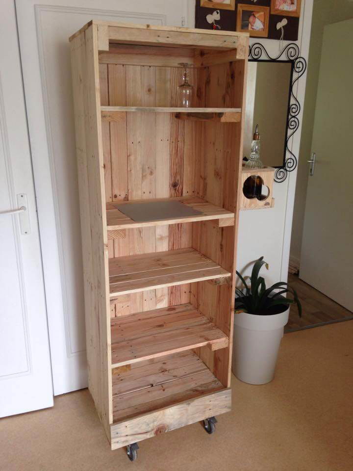 repurposed pallet bookshelf or beverage bottle rack