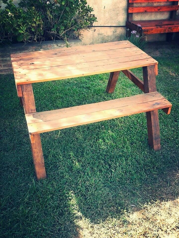 handcrafted wooden pallet picnic table