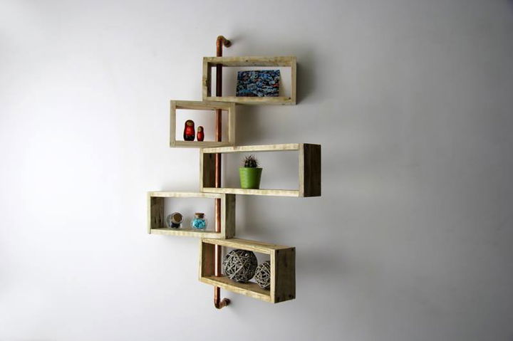 cool 3D pallet and metal pipe wall display shelves