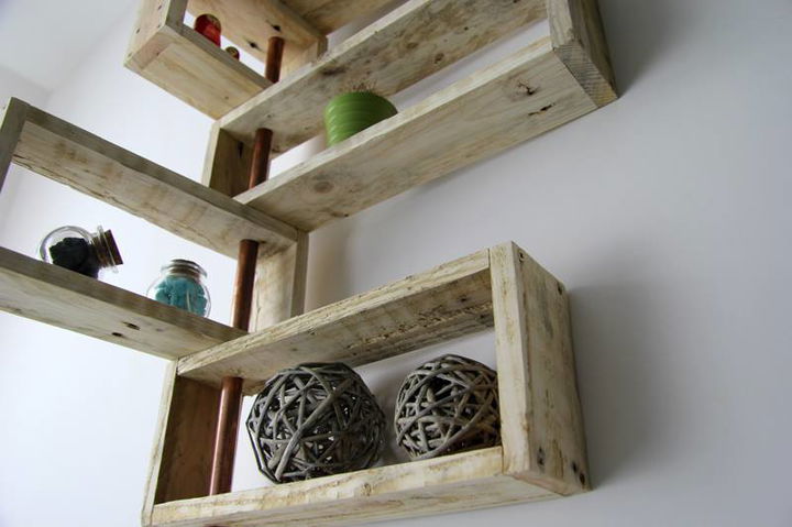 handcrafted 3D pallet and old metal wall display shelves