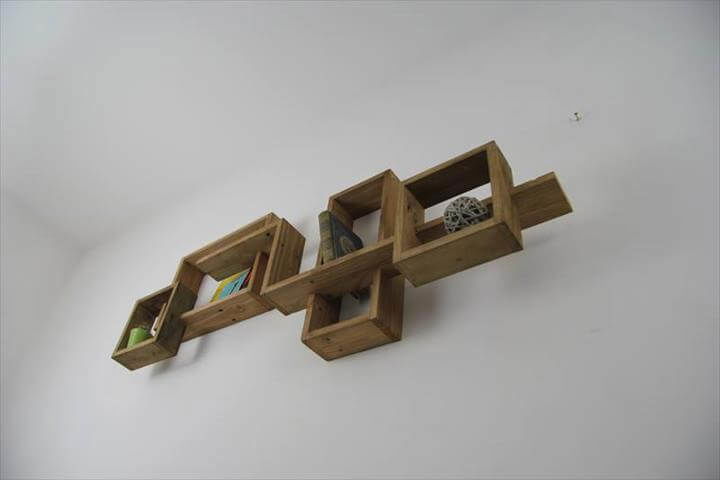 low-cost wooden pallet art style shelves
