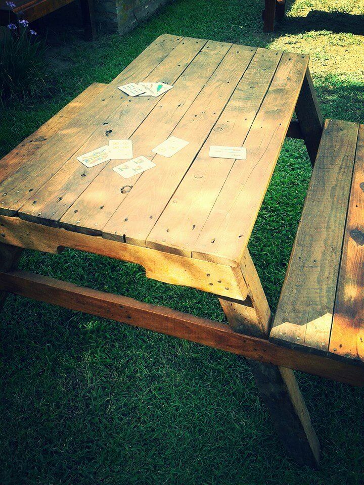 upcycled wooden pallet picnic table