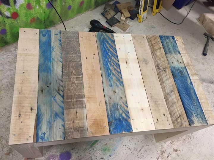 rustic yet colorful pallet coffee table or 2 seater bench