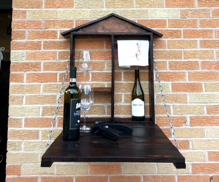 folding down wall hanging outdoor bar made of pallets