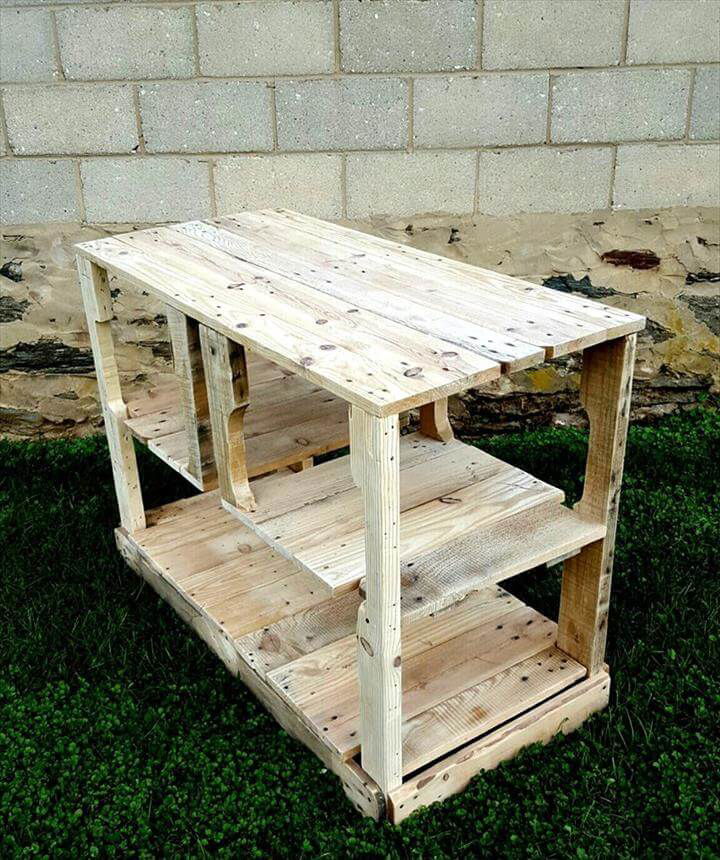 rustic wooden pallet media console or kitchen island