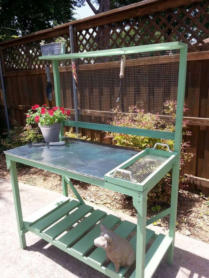 handcrafted wooden pallet potting bench