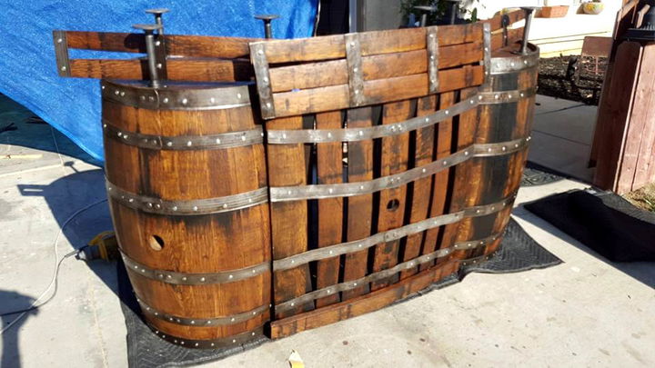 handcrafted wooden pallet and old barrel