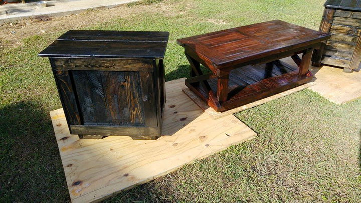 handmade wooden pallet coffee table and two mini tables set