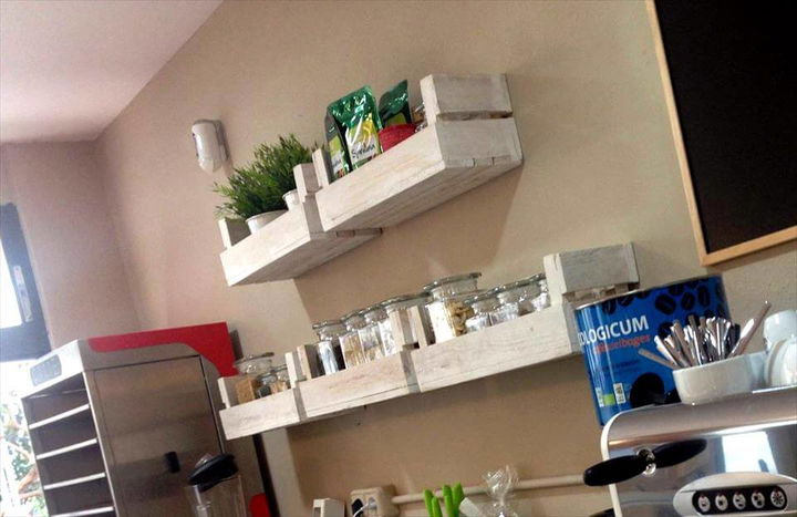 handcrafted wooden pallet kitchen shelves